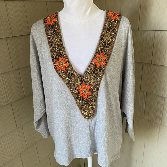 Victoria's Secret Tops - Victoria’s Secret LUDI Gray Embellished V-neck  M